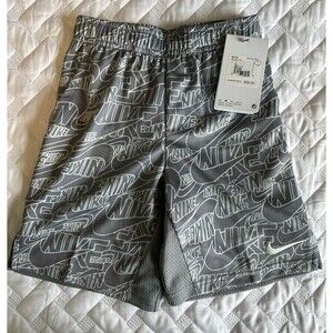 Nike Boy Size 7 Shorts Dri-FIT Read All-Over Logo Print Smoke Grey NWT $32 MSRP